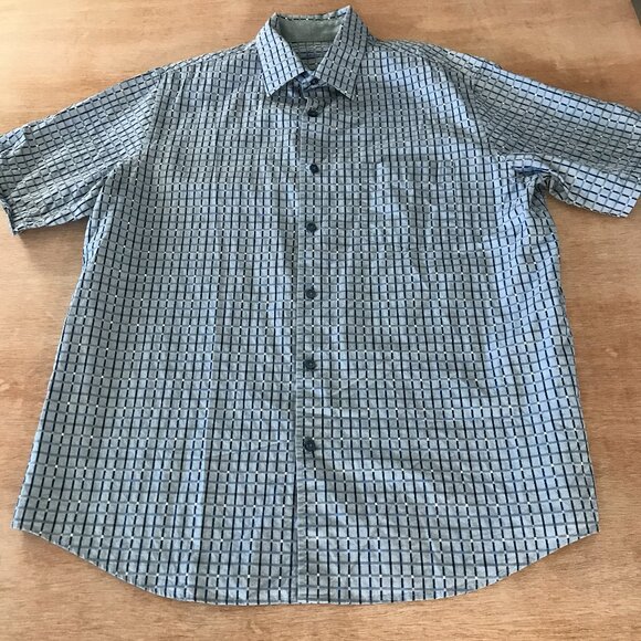 Tasso Elba Shirt Men XL Gray Plaid Button Up Pocket Short Sleeve Collared - Picture 1 of 12